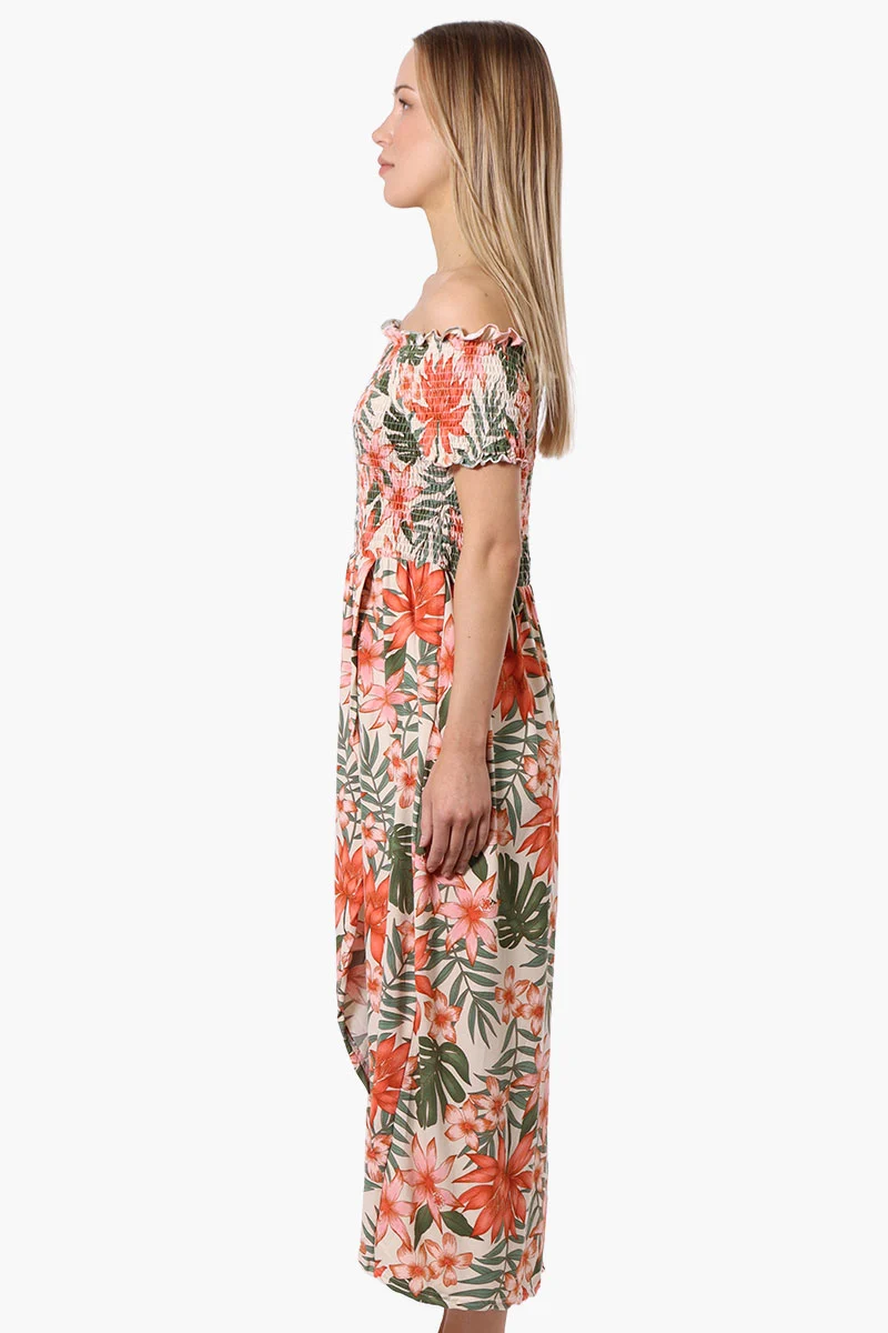 Floral Off Shoulder Crossover Maxi Dress - Peach - Image 2