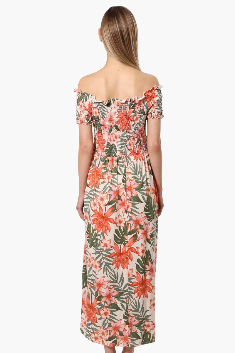 Floral Off Shoulder Crossover Maxi Dress - Peach - Image 3
