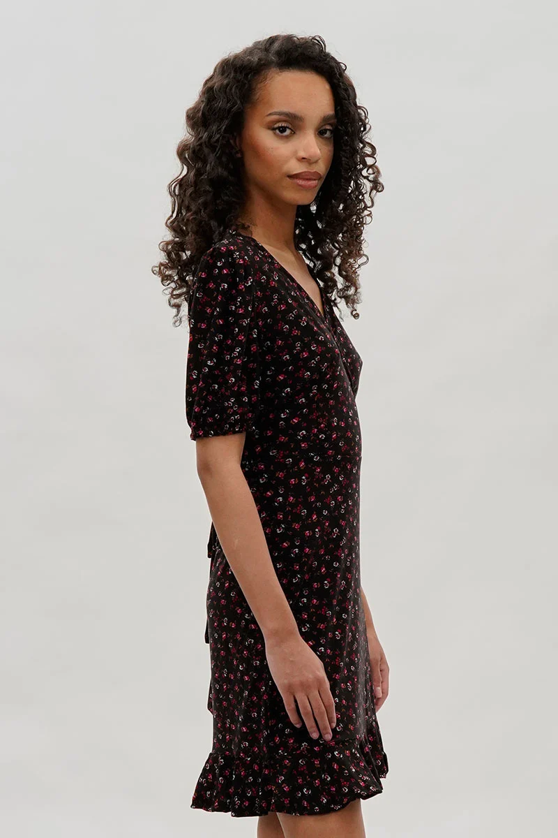Floral Crossover Day Dress - Black - Image 2