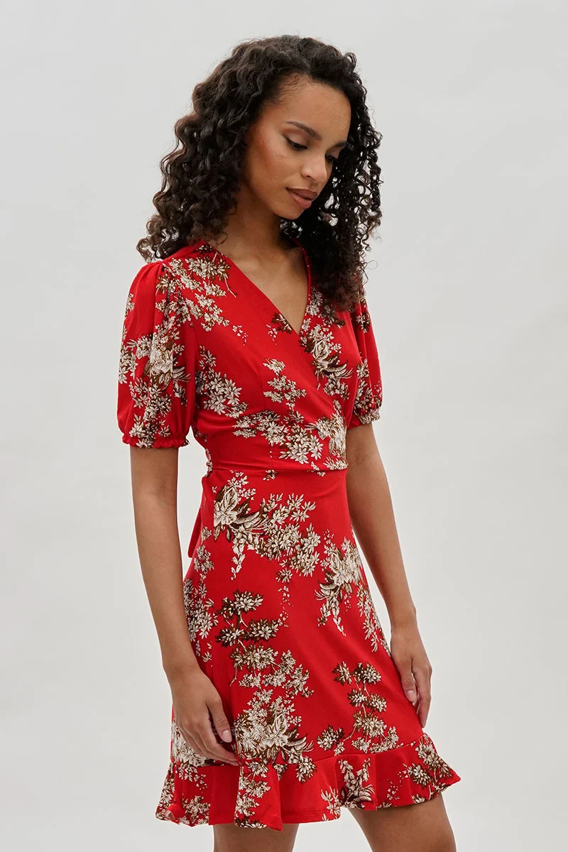 Floral Crossover Day Dress - Coral - Image 2
