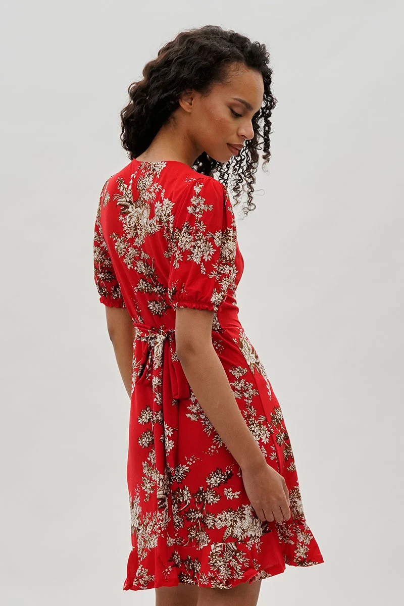 Floral Crossover Day Dress - Coral - Image 3