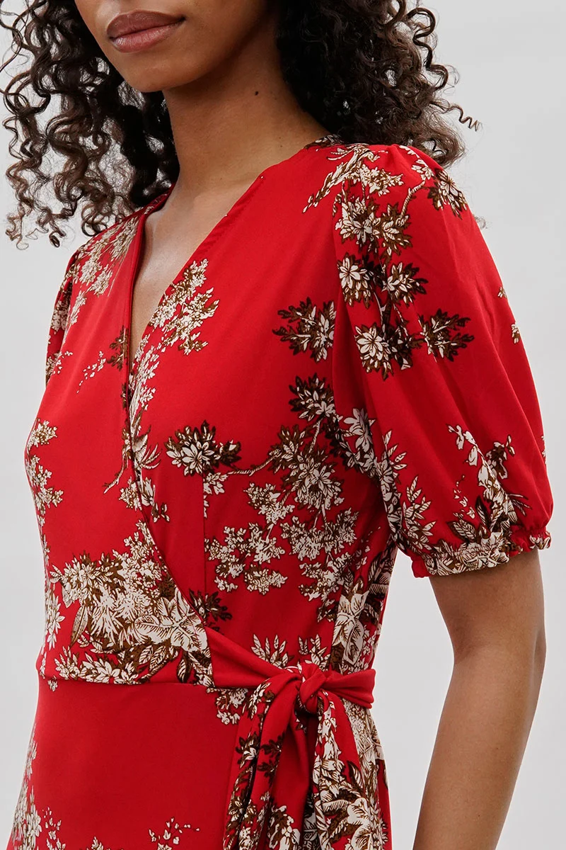 Floral Crossover Day Dress - Coral - Image 4