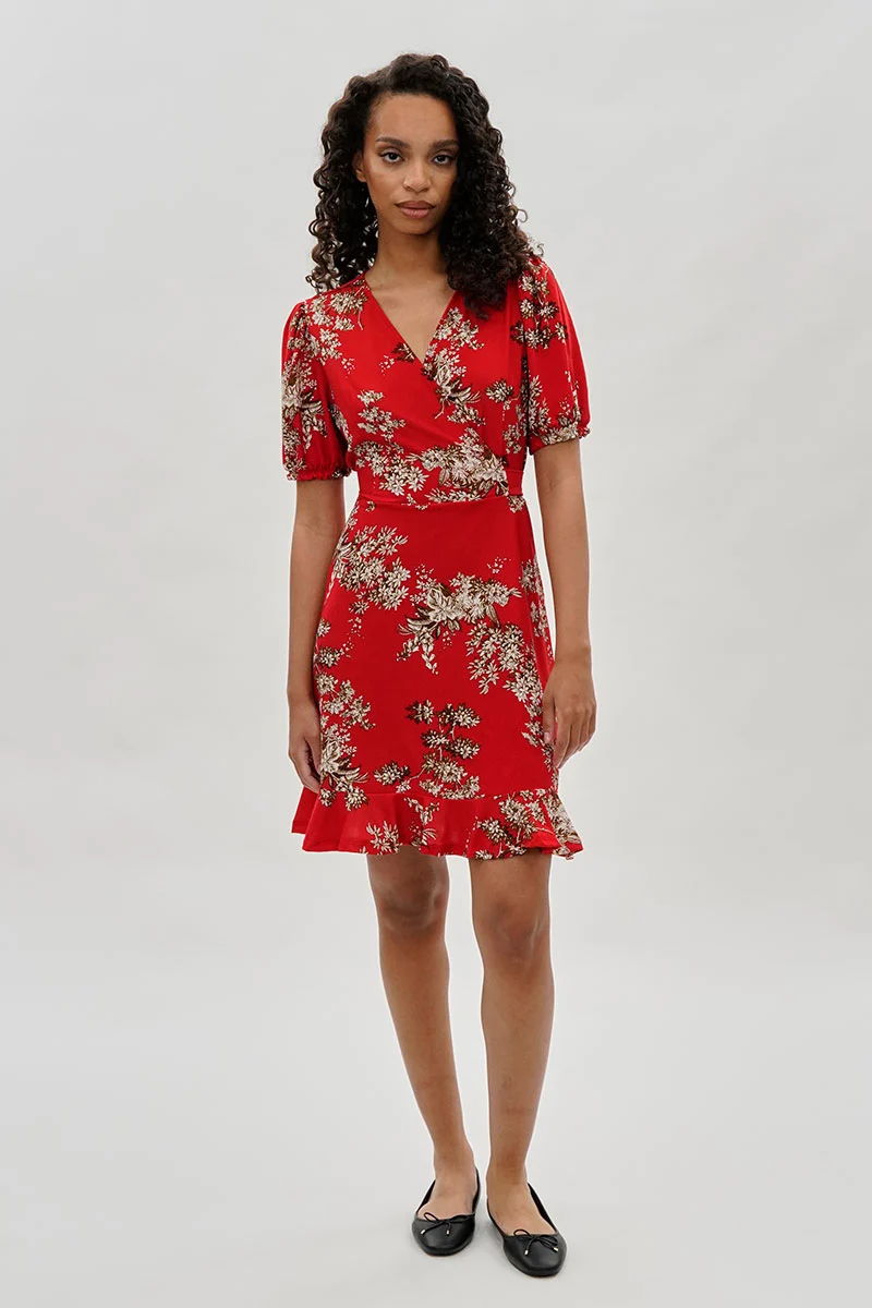 Floral Crossover Day Dress - Coral - Image 5