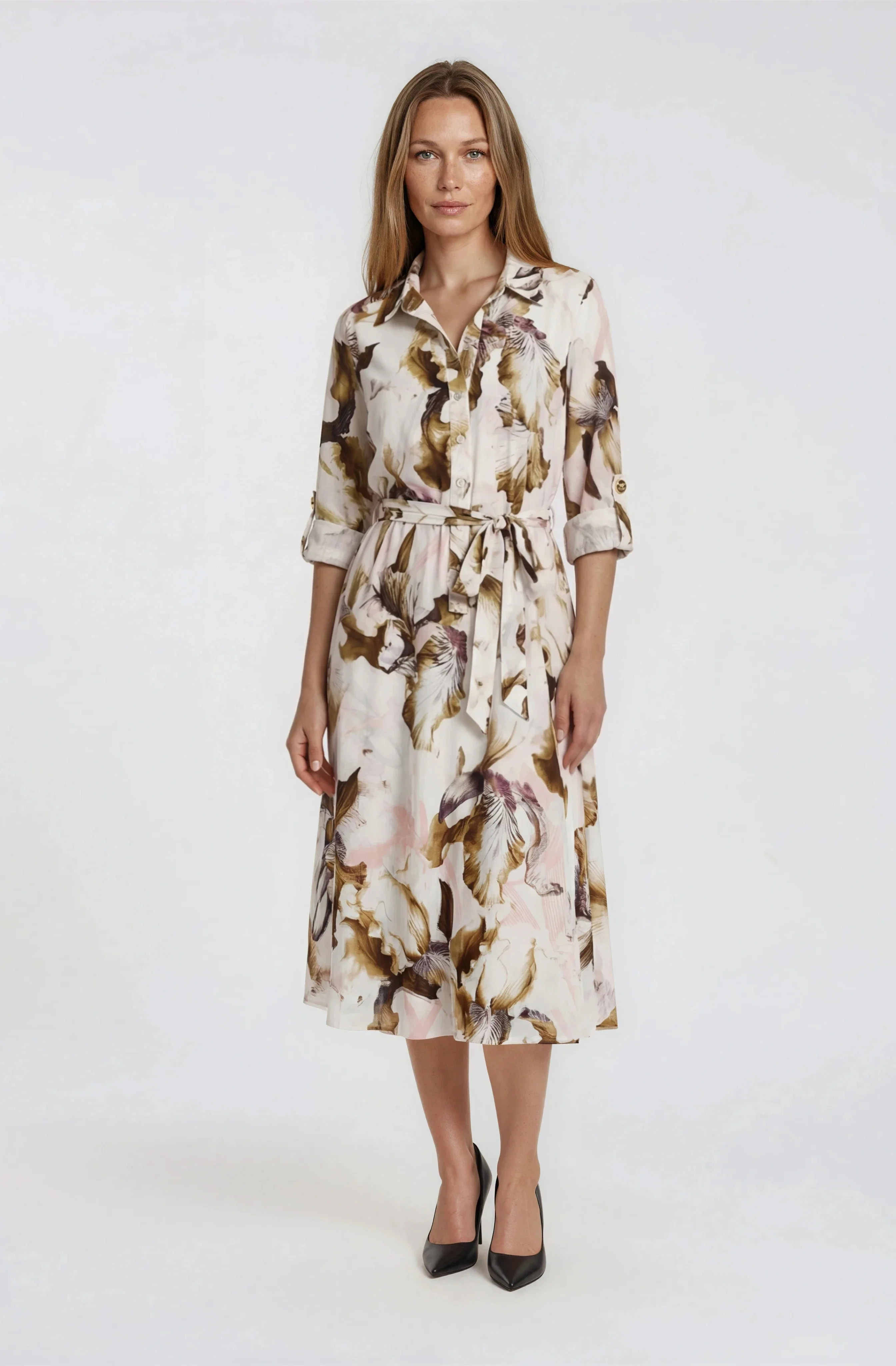 Printed Midi Dress - White