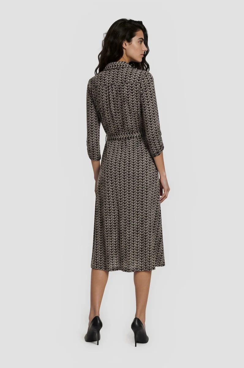 Printed Tie Waist Midi Dress - Black - Image 2