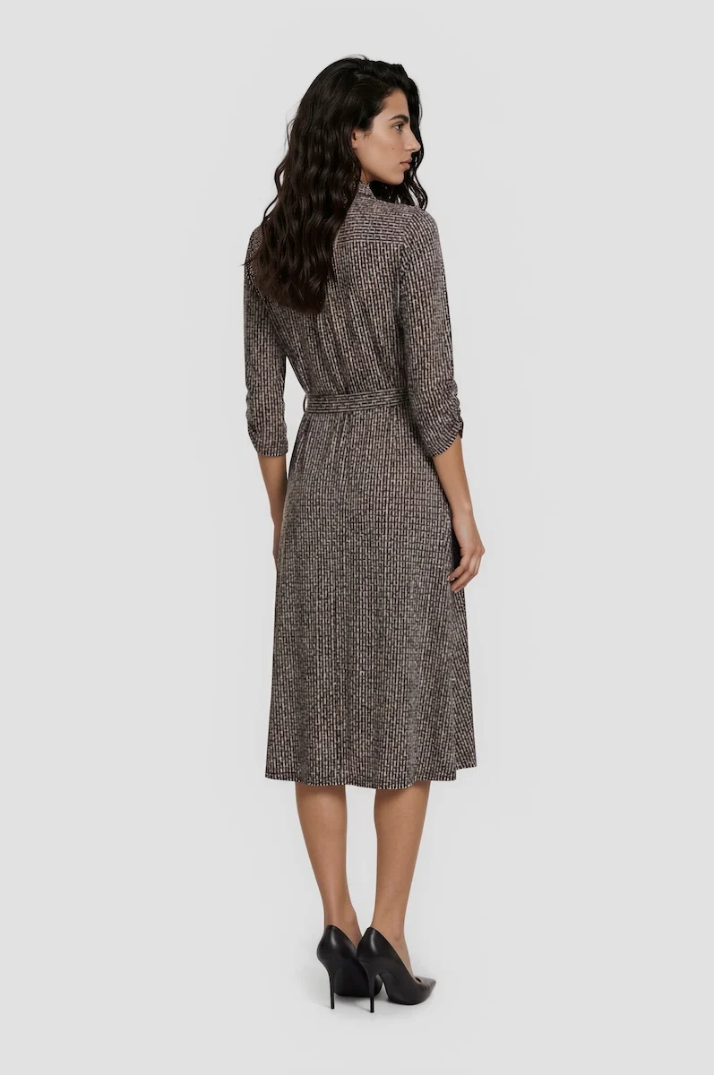 Printed Tie Waist Midi Dress - Black - Image 2