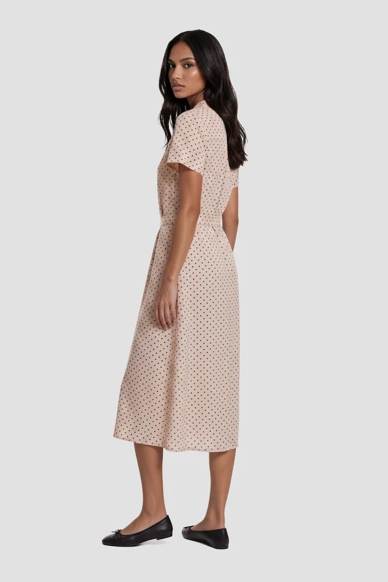 Short Sleeve Tie-Up Midi Dress - Blush - Image 2