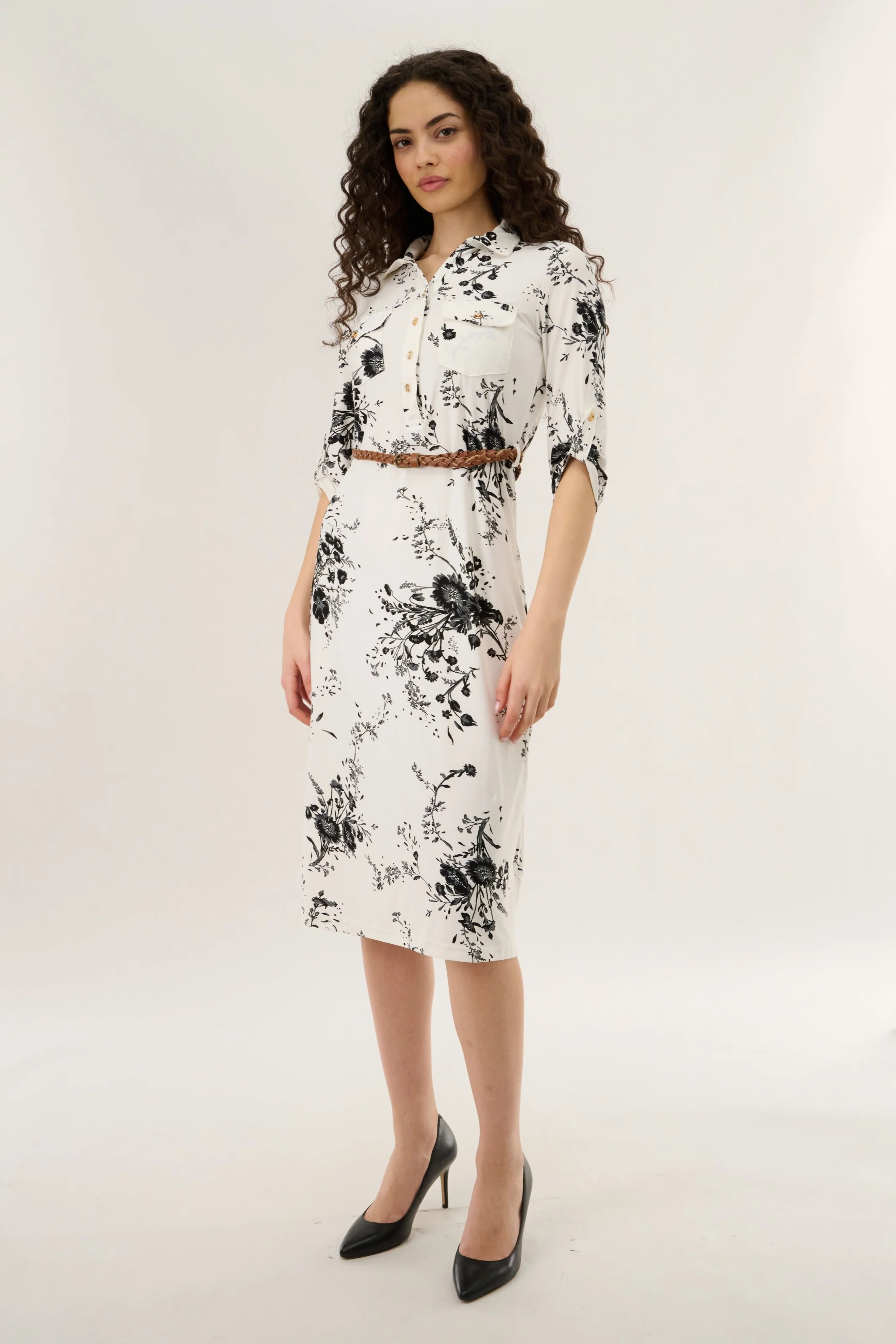 Button Up Midi Dress - White - Image 2