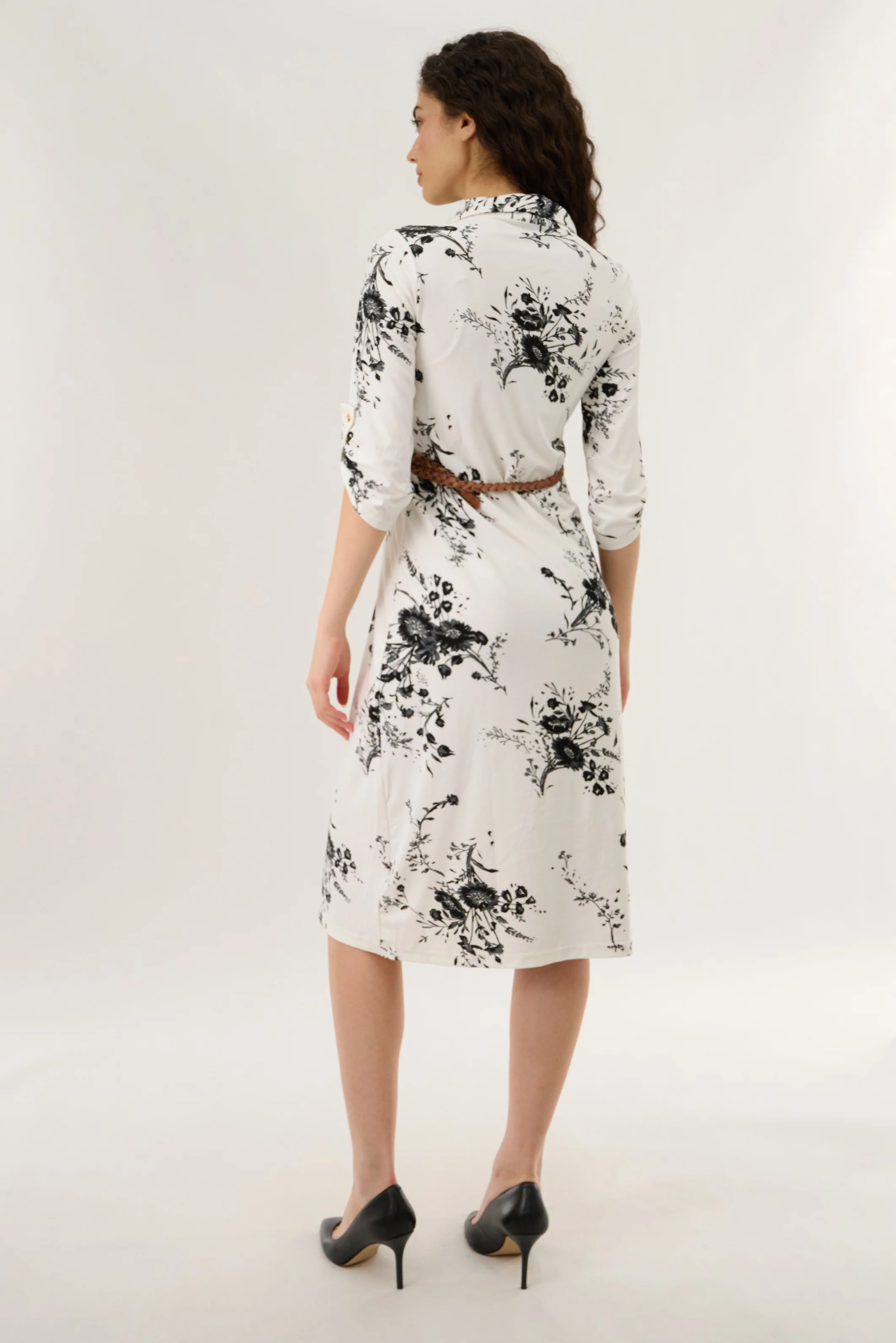 Button Up Midi Dress - White - Image 3