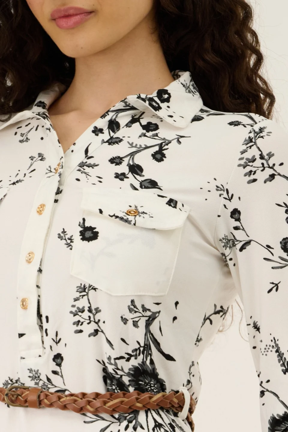 Button Up Midi Dress - White - Image 4