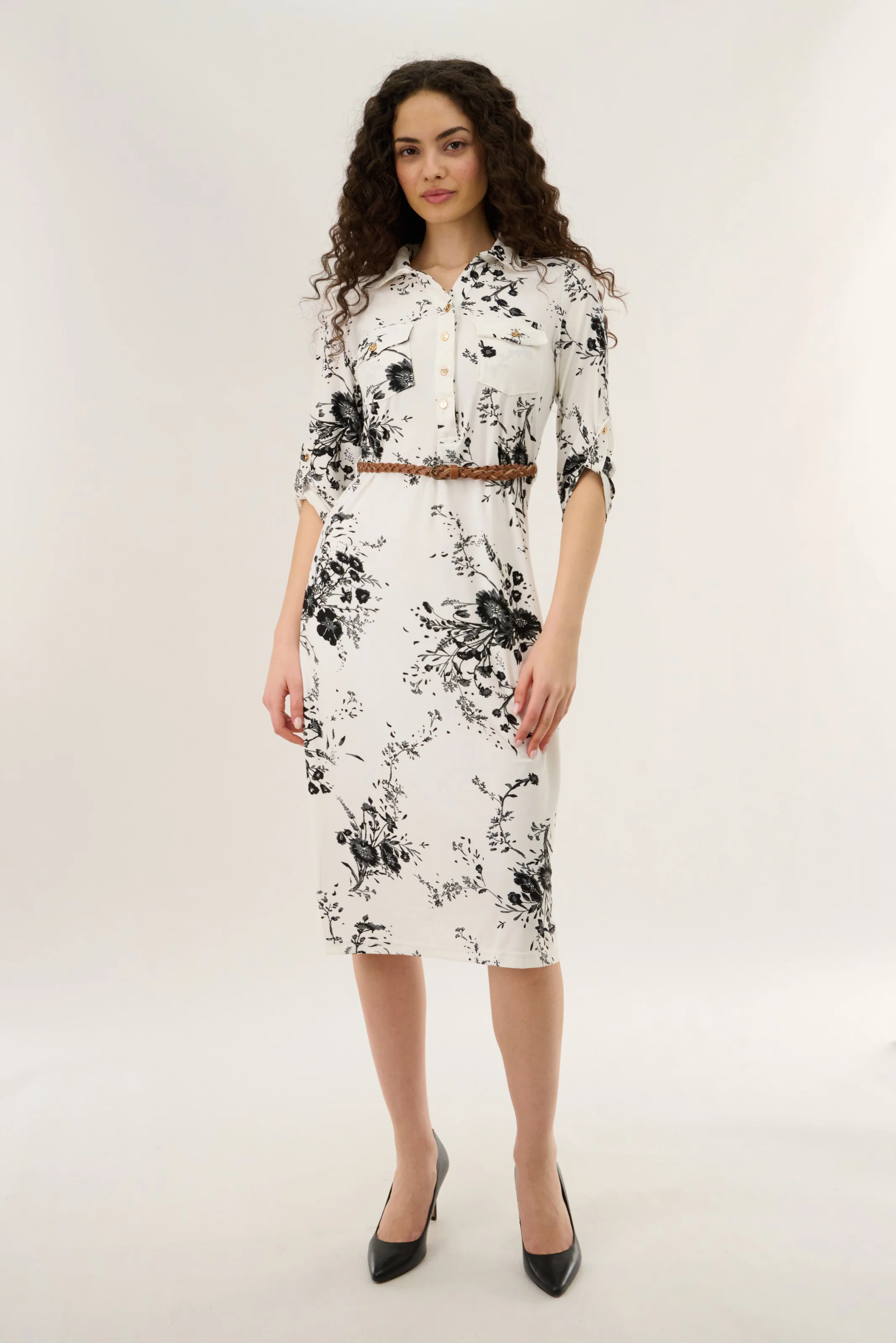 Button Up Midi Dress - White - Image 5