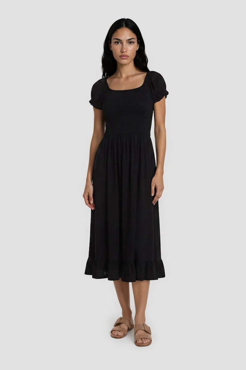 Smocked Maxi Dress - Black