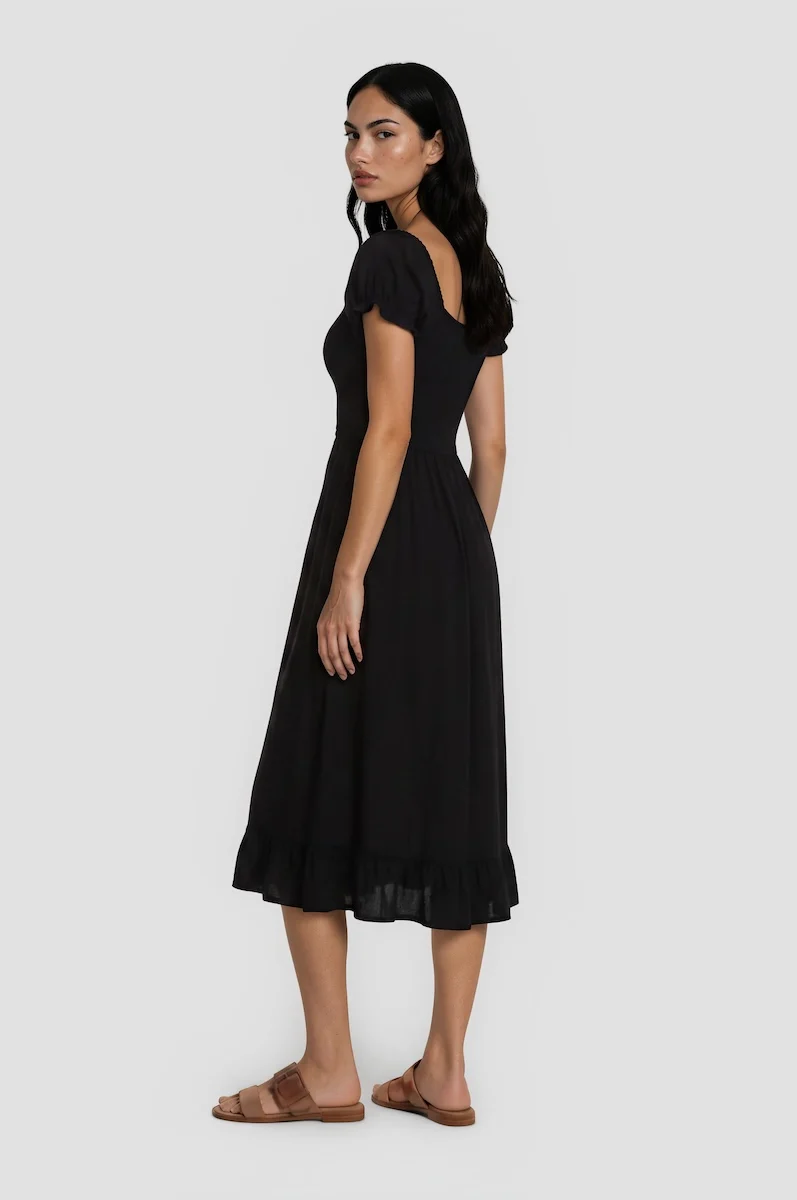 Smocked Maxi Dress - Black - Image 2