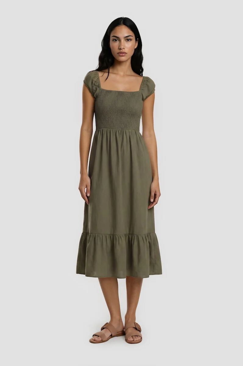 Smocked Maxi Dress - Olive