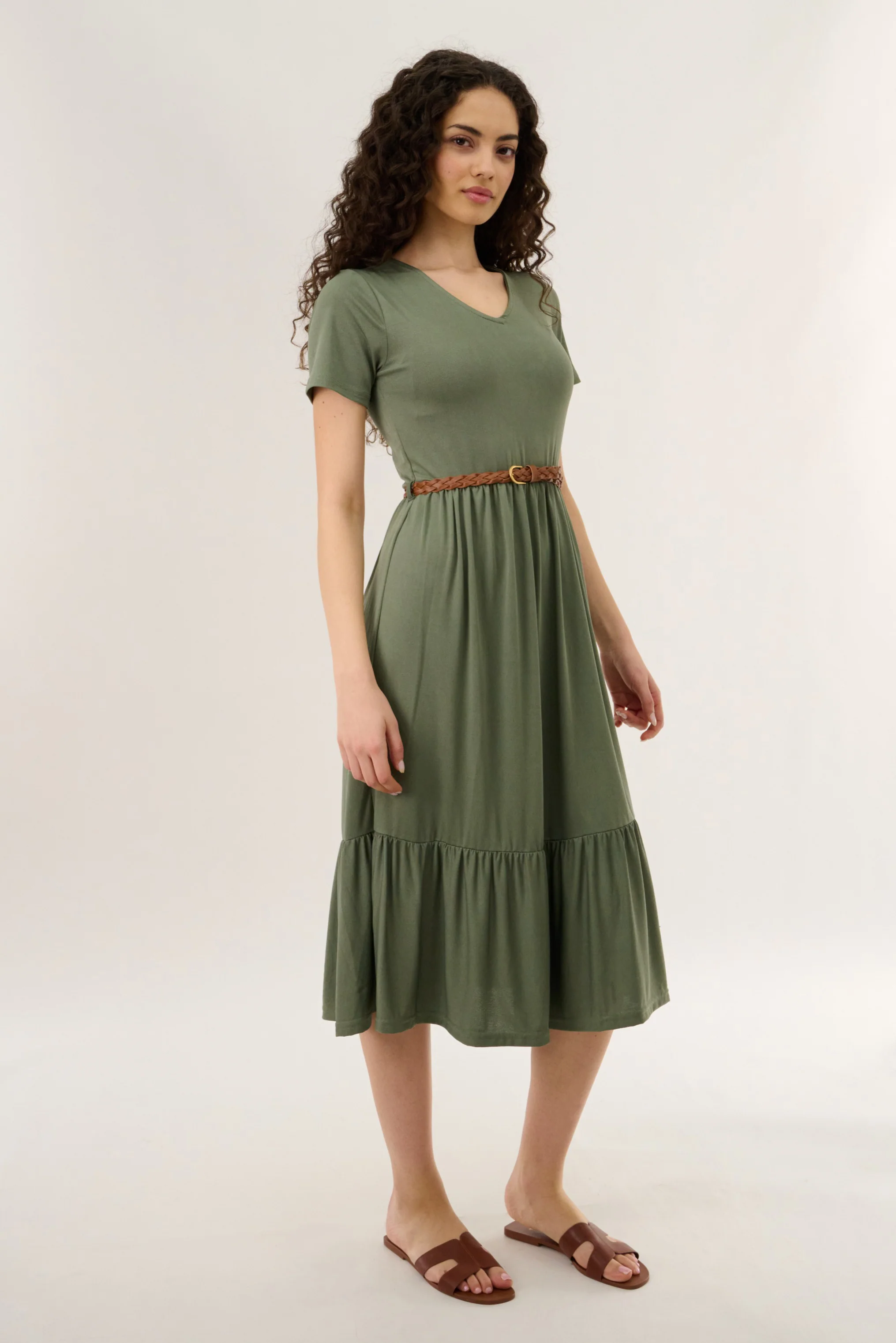 Belted Maxi Dress - Green - Image 2