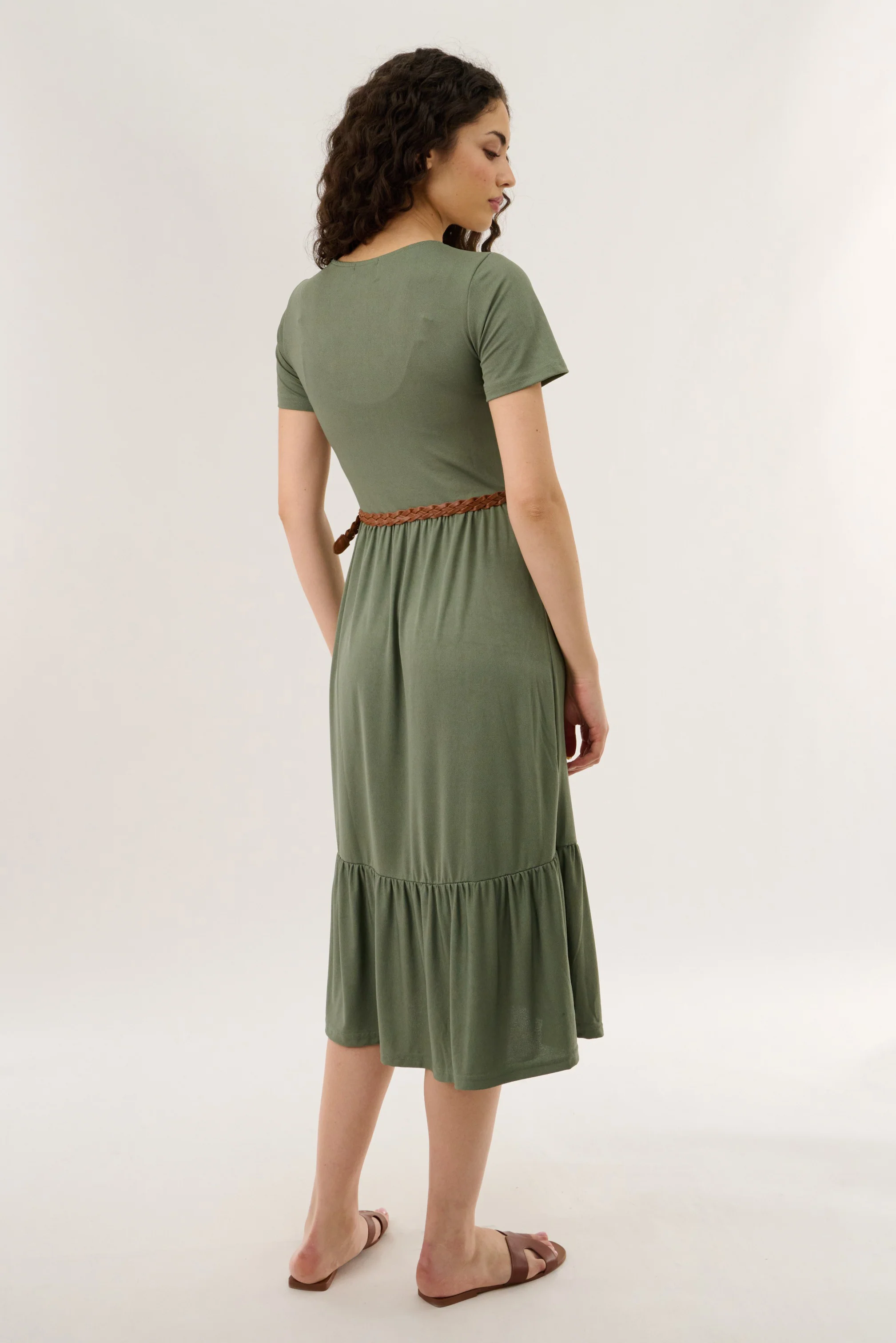 Belted Maxi Dress - Green - Image 3