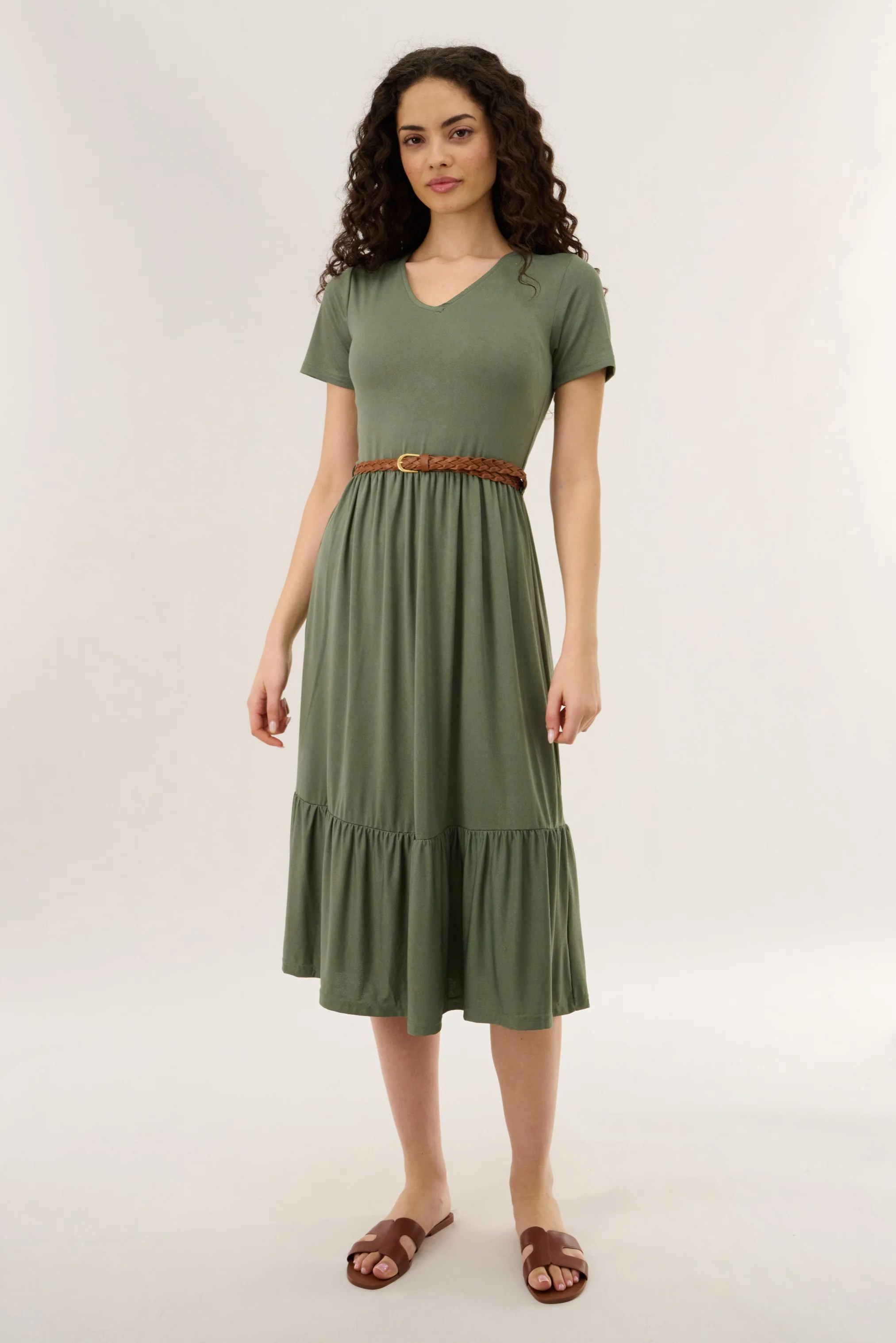 Belted Maxi Dress - Green - Image 5