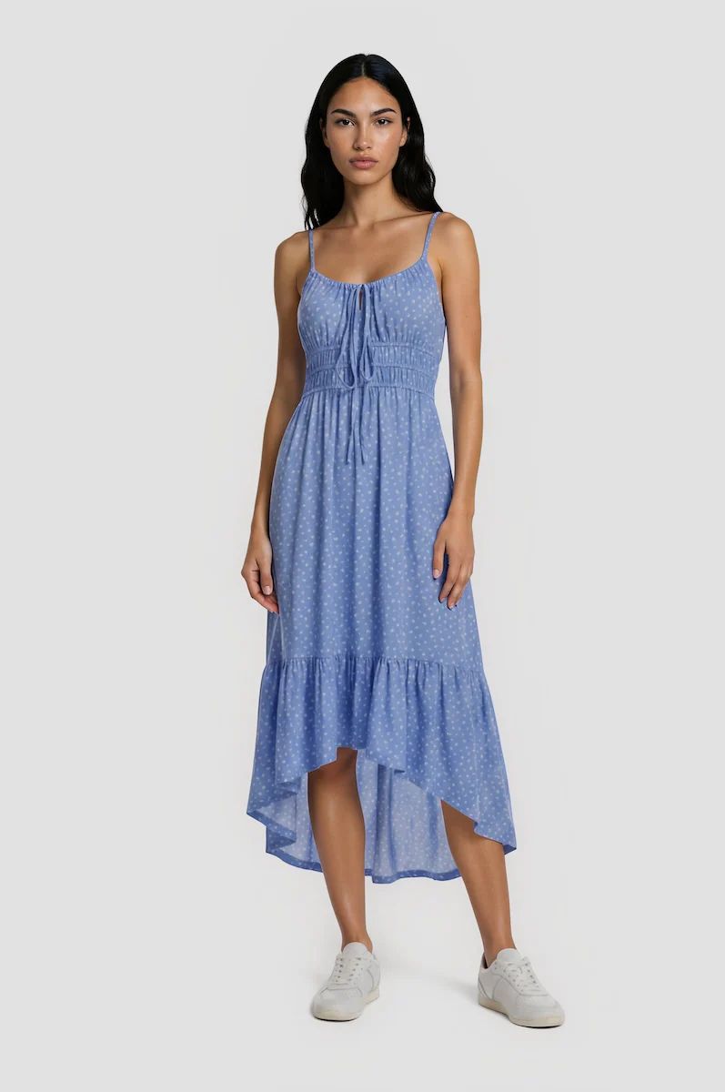 Smocked Tiered Maxi Dress - Blue