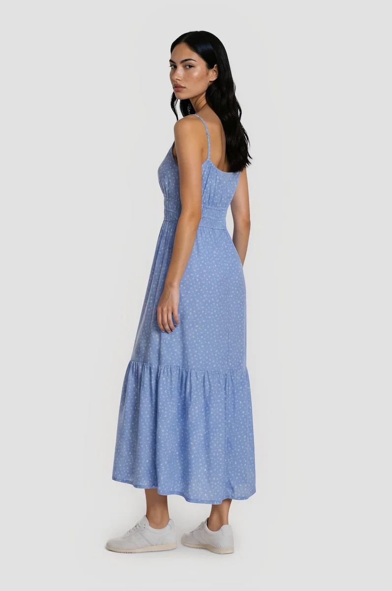 Smocked Tiered Maxi Dress - Blue - Image 2
