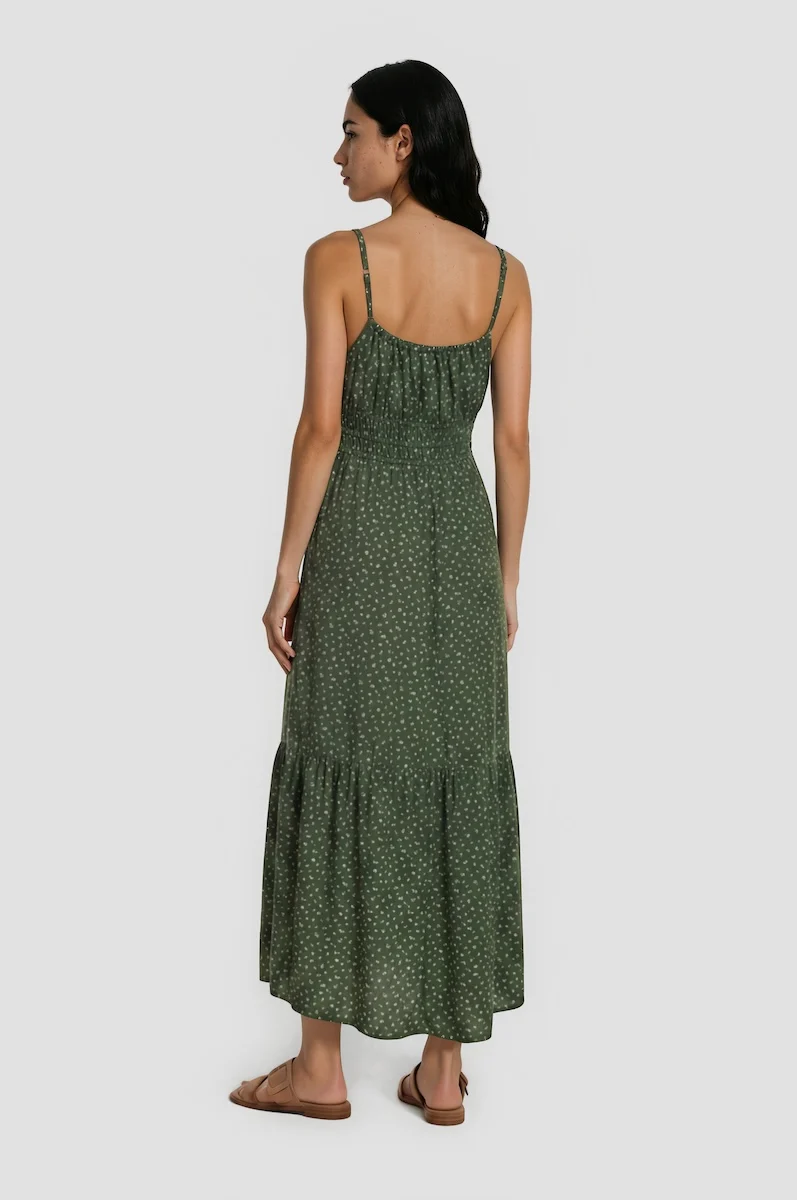 Smocked Tiered Maxi Dress - Green - Image 2