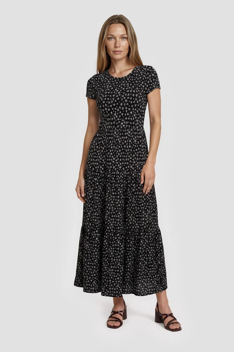 Printed Tiered Maxi Dress - Black