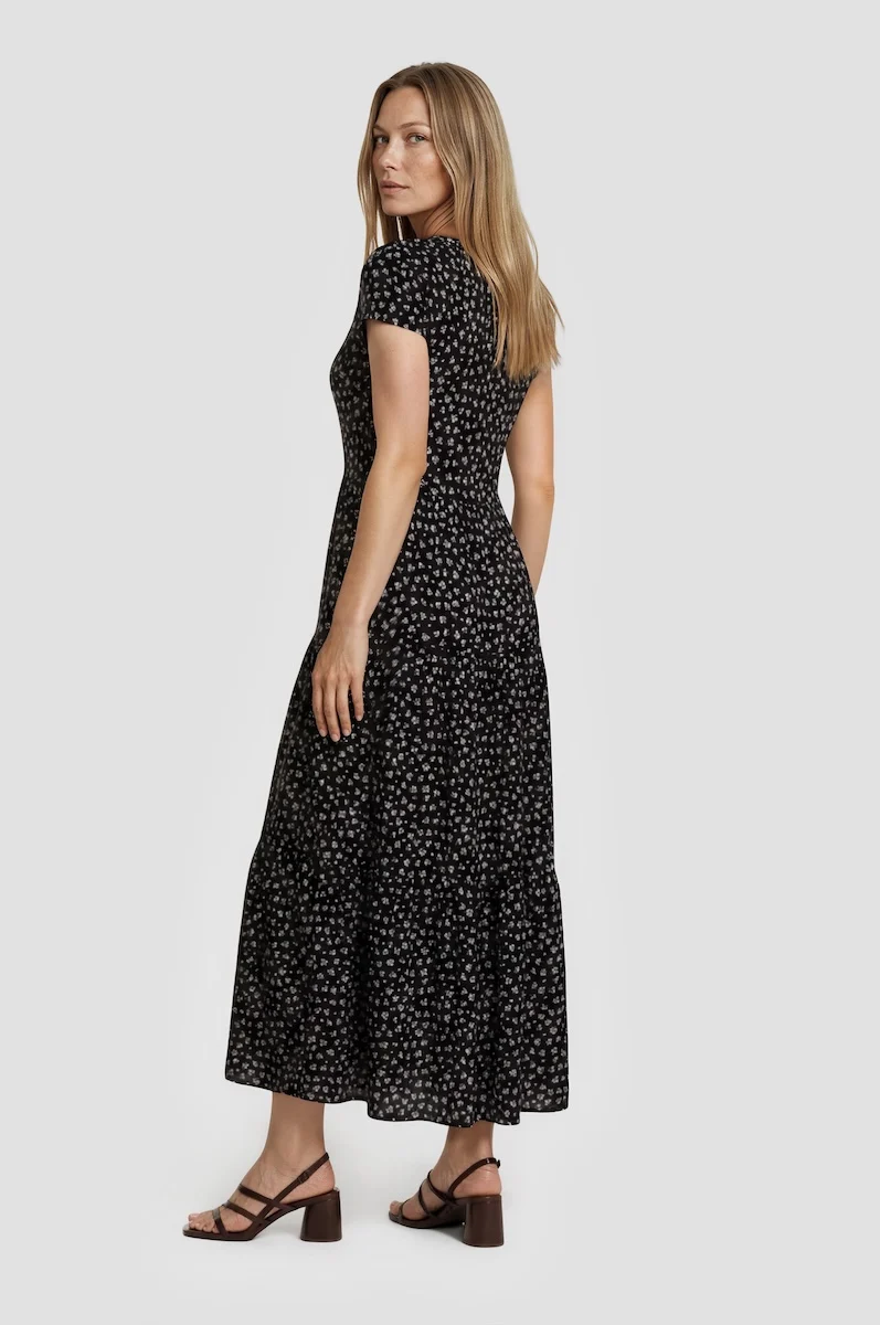 Printed Tiered Maxi Dress - Black - Image 2