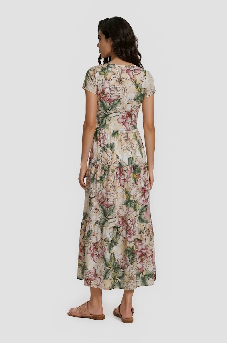 Short Sleeve Tiered Maxi Dress - Multi - Image 2