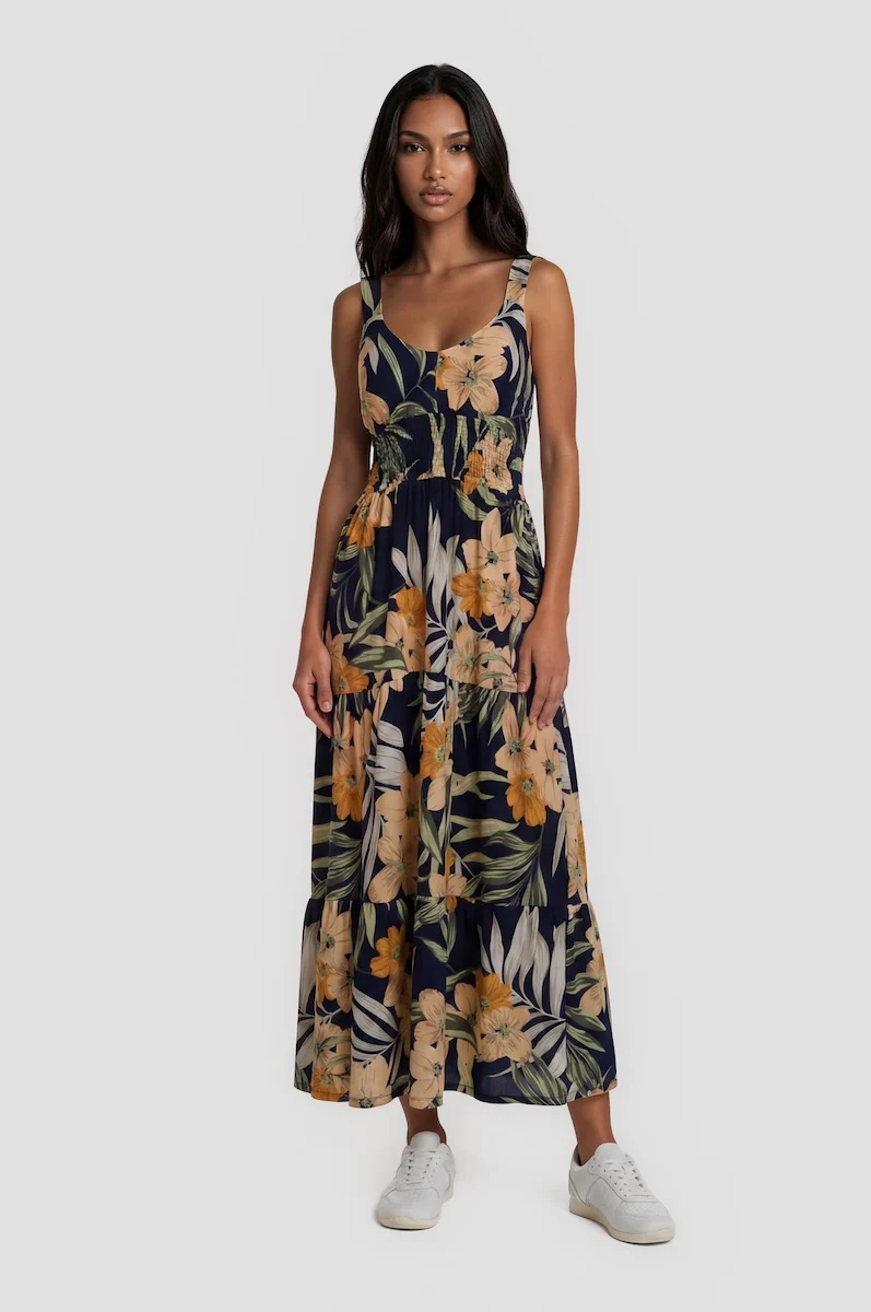 Sleeveless Smock Waist Dress - Multi
