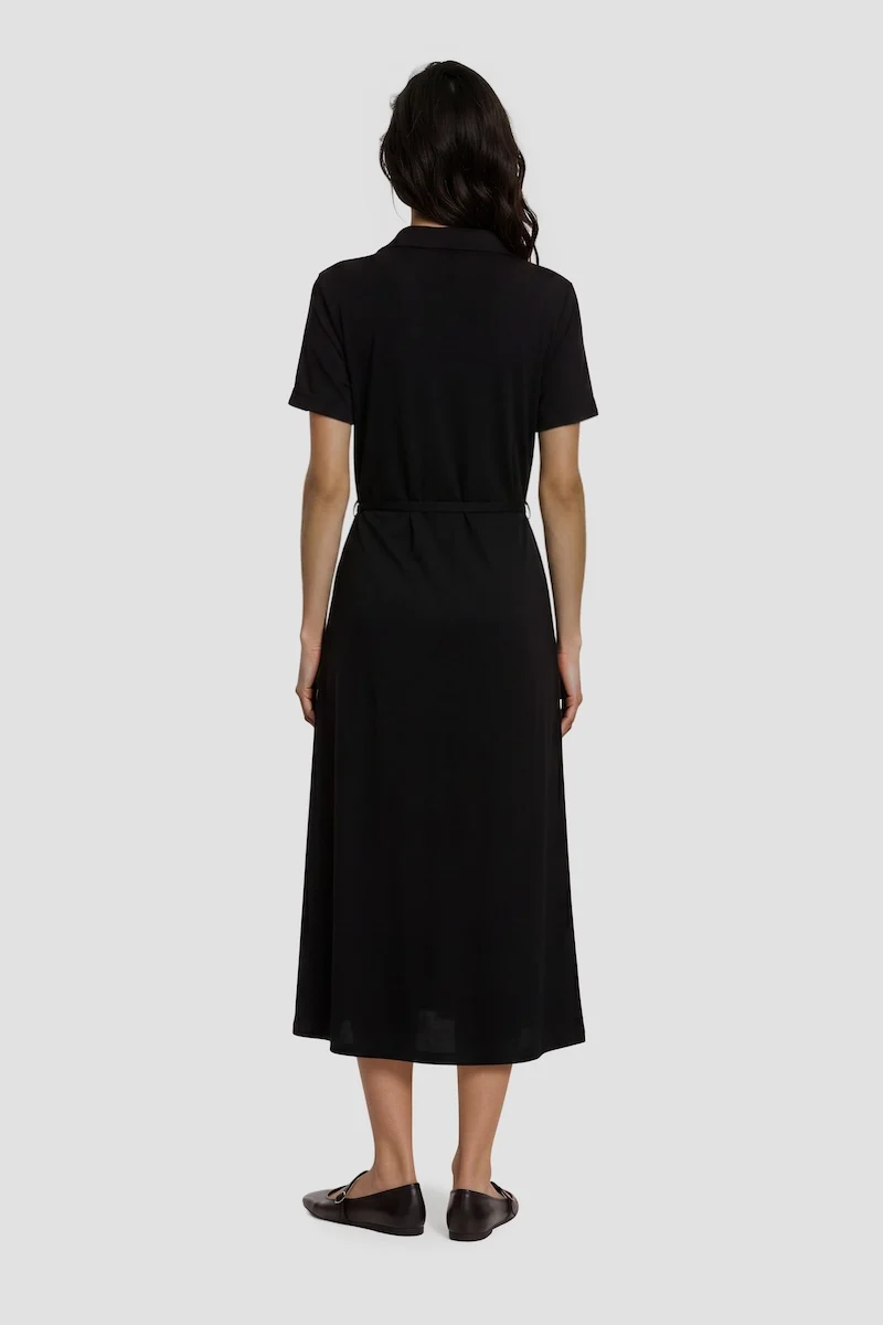 Short Sleeve Button Up Day Dress - Black - Image 2
