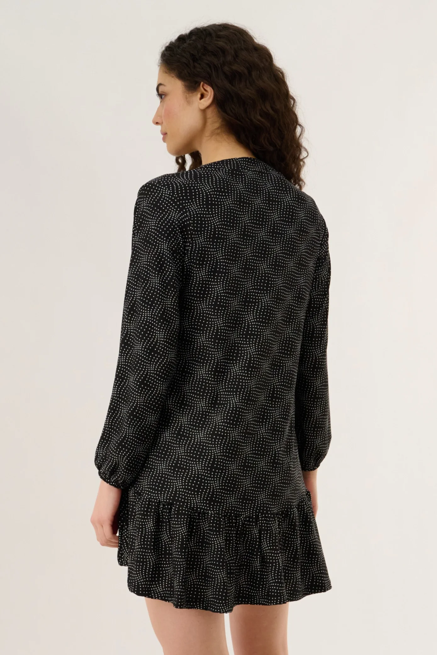 V Neck Pleated Button Dress - Black - Image 3