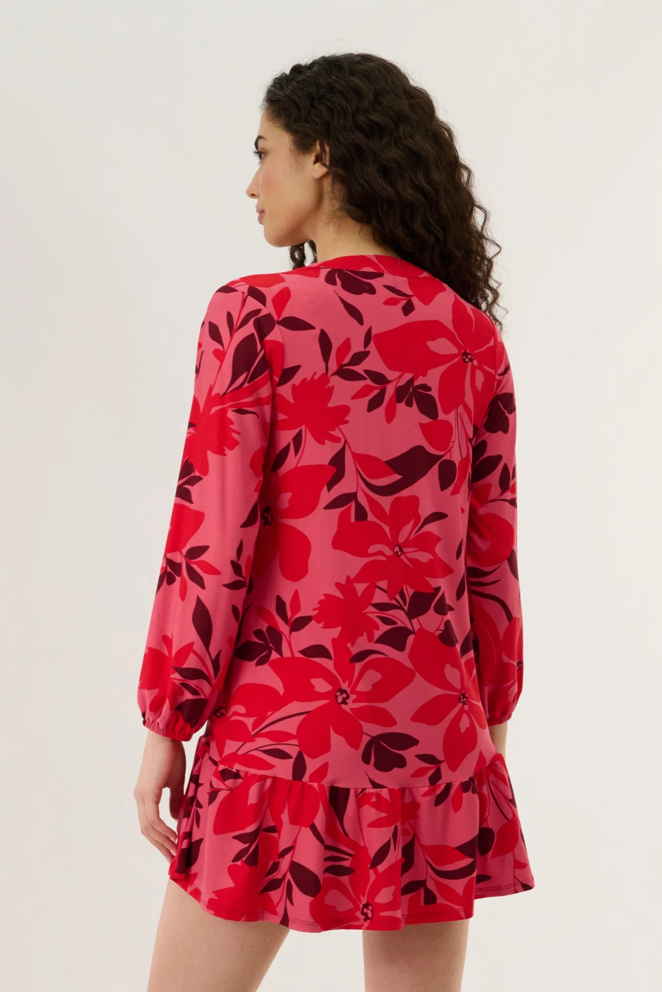 V Neck Pleated Button Dress - Magenta - Image 3