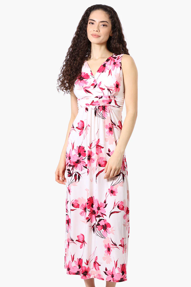 Floral Padded Crossover Maxi Dress - White