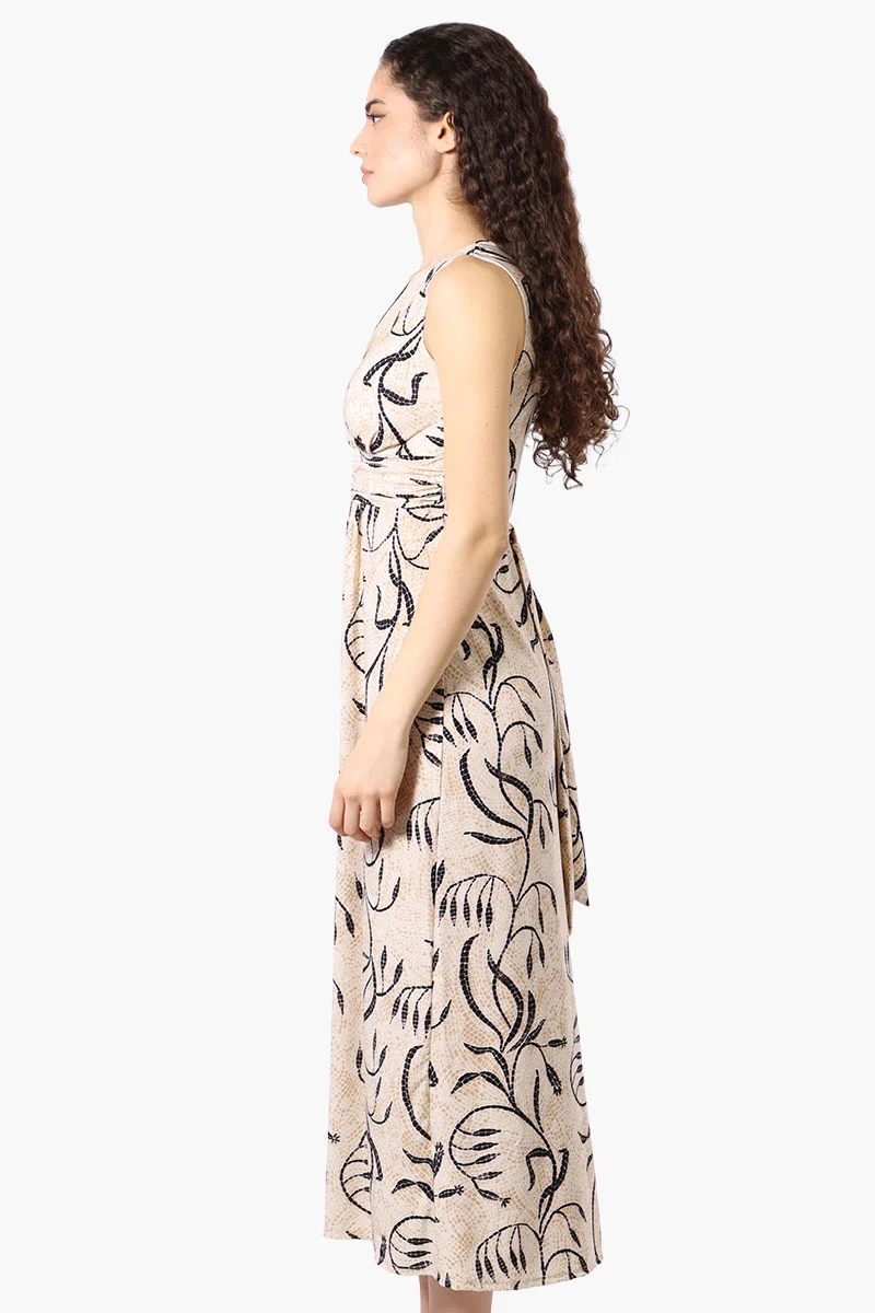 Floral Padded Crossover Maxi Dress - Beige - Image 2