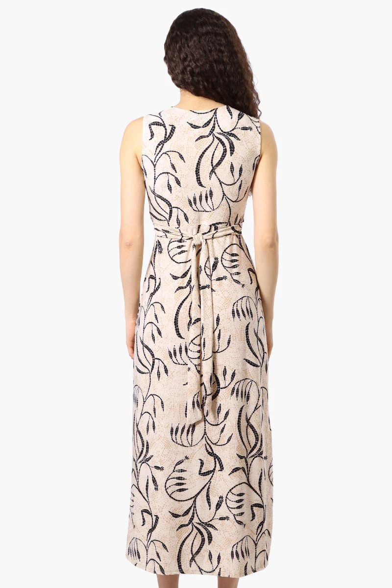 Floral Padded Crossover Maxi Dress - Beige - Image 3