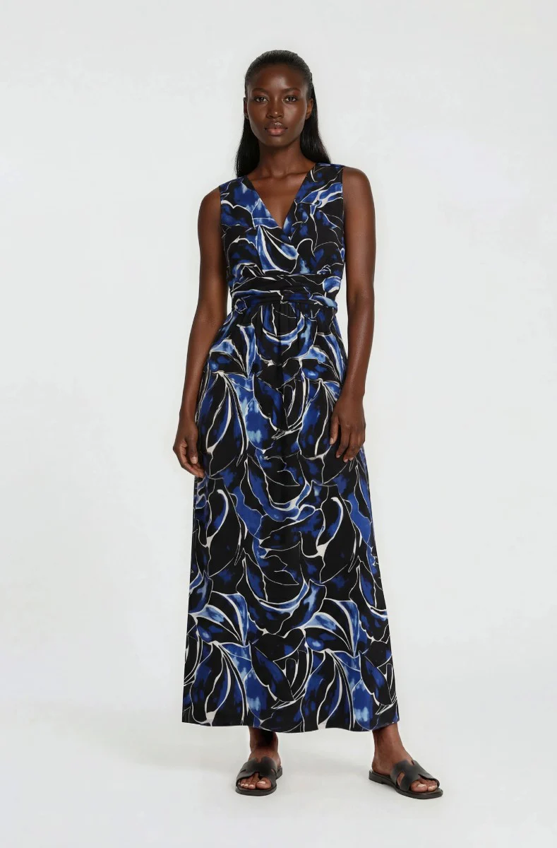 Sleeveless Printed Maxi Dress - Blue