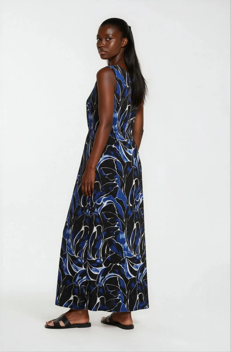 Sleeveless Printed Maxi Dress - Blue - Image 2