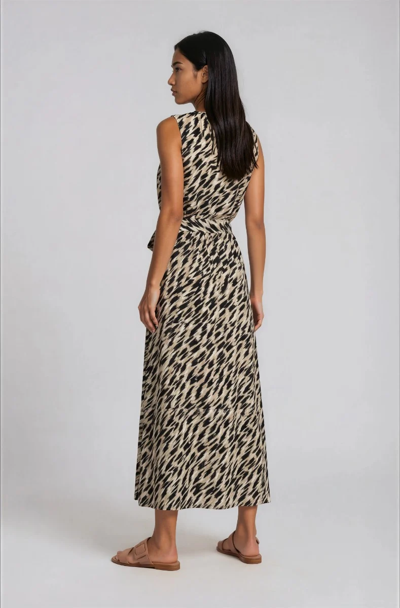 Sleeveless Printed Maxi Dress - Beige - Image 2