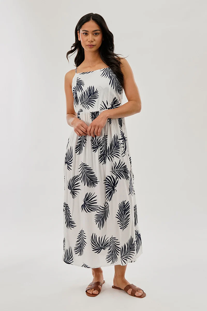 Printed Square Neck Maxi Dress - White