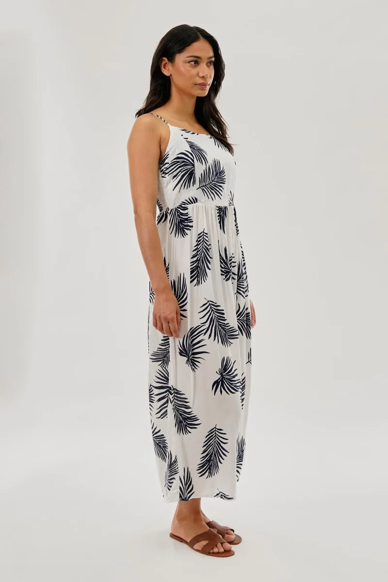 Printed Square Neck Maxi Dress - White - Image 2