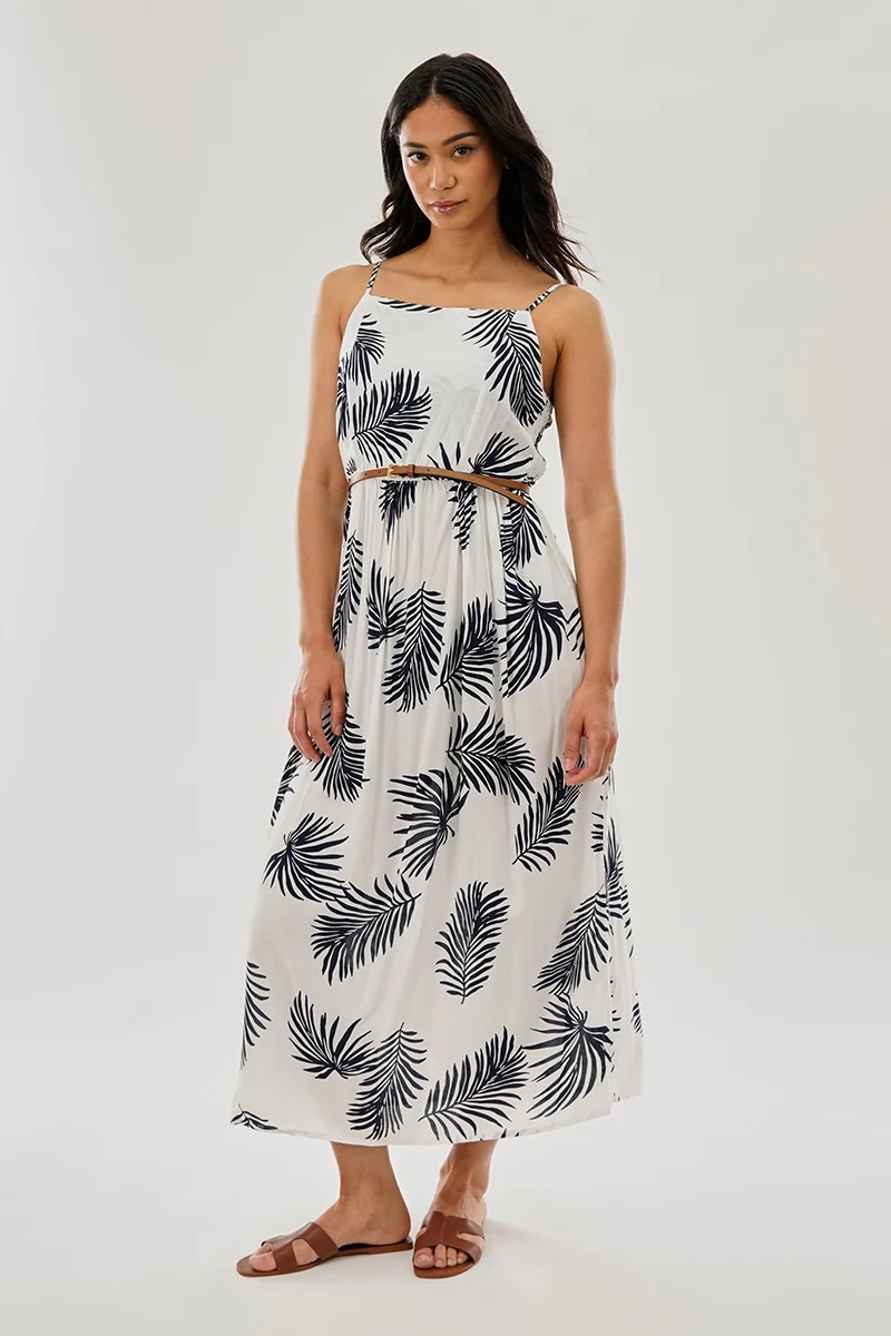 Printed Square Neck Maxi Dress - White - Image 5