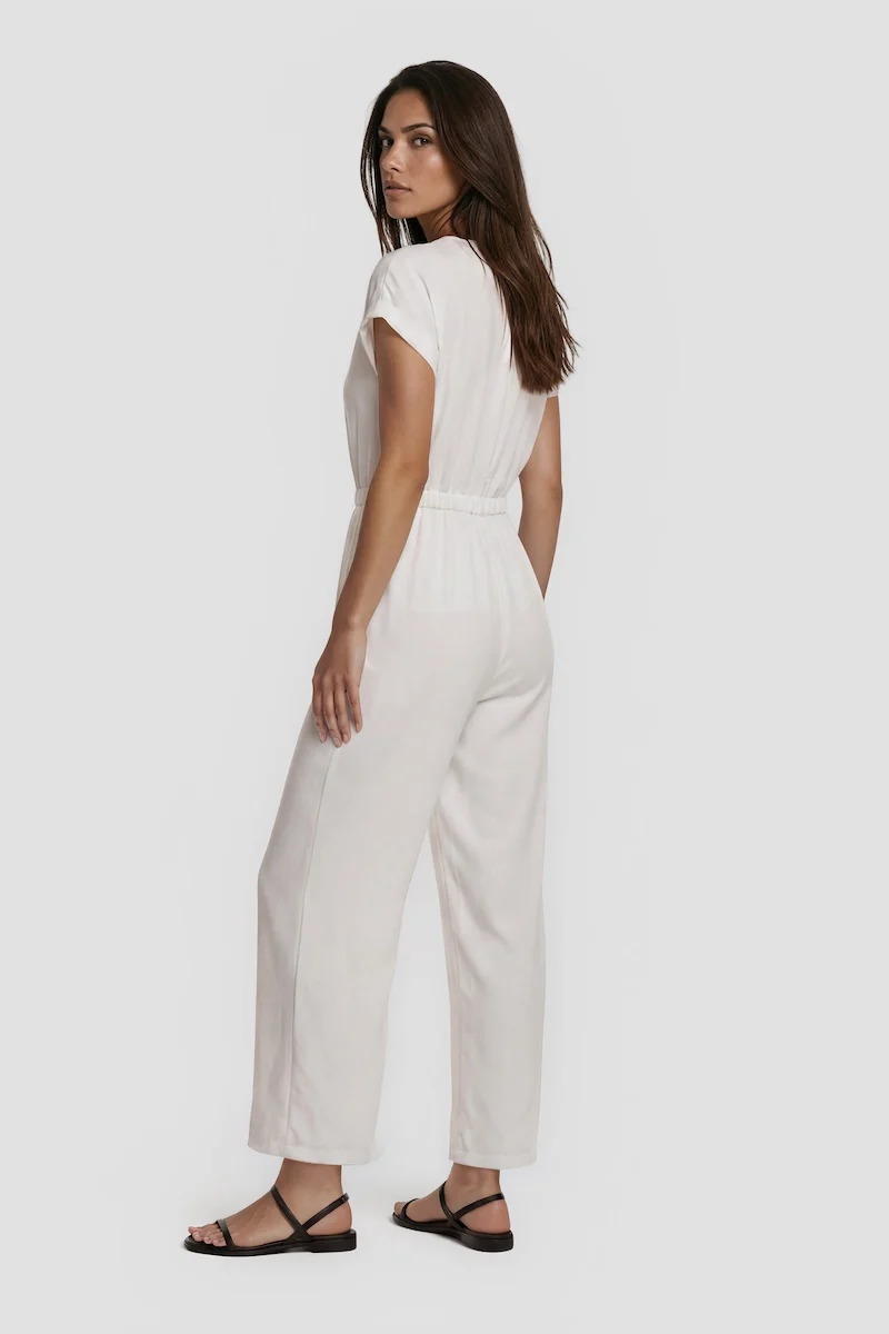 V-Neck Jumpsuit - White - Image 2
