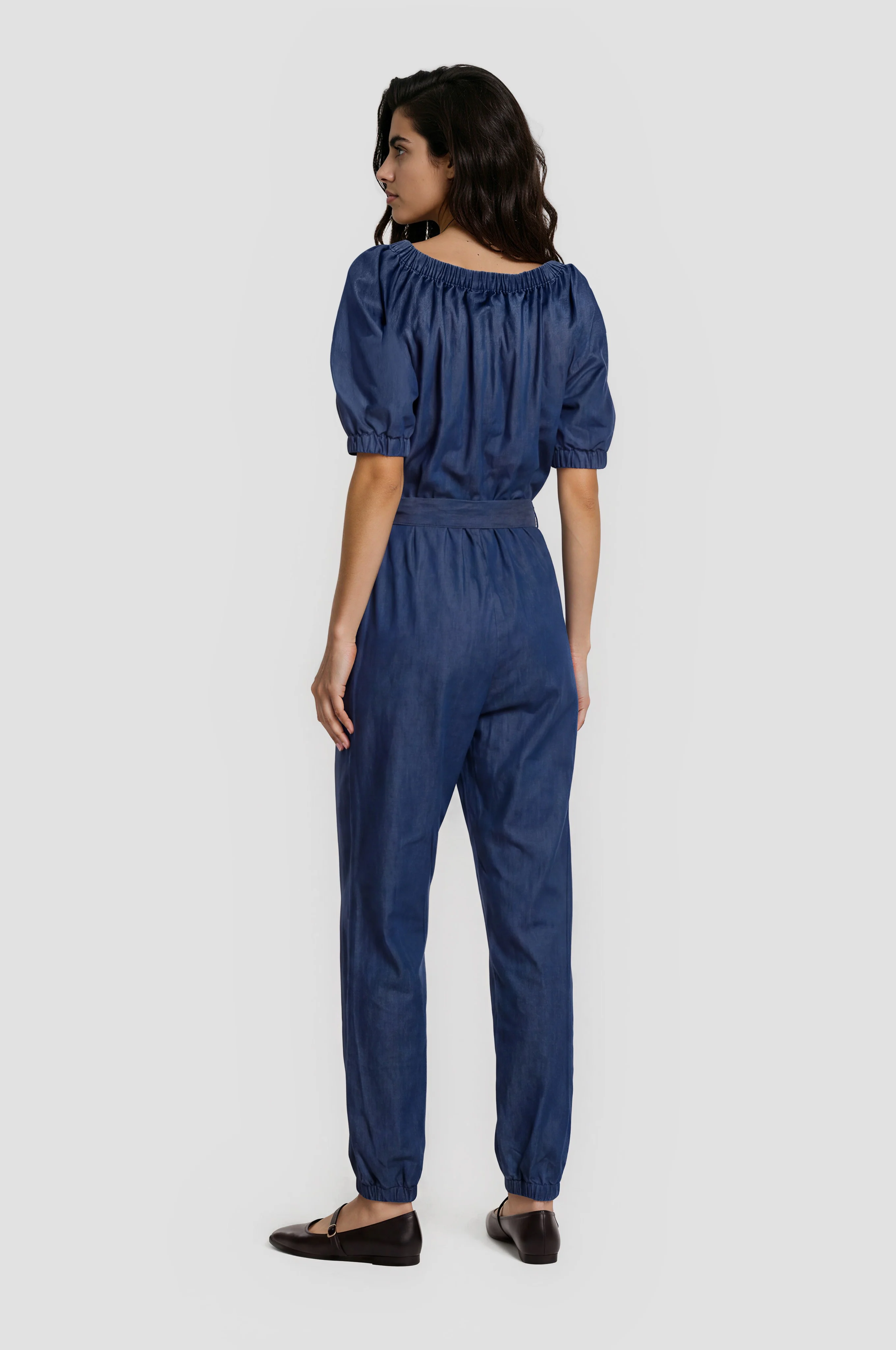 Short Sleeve Denim Jumpsuit - Blue - Image 2