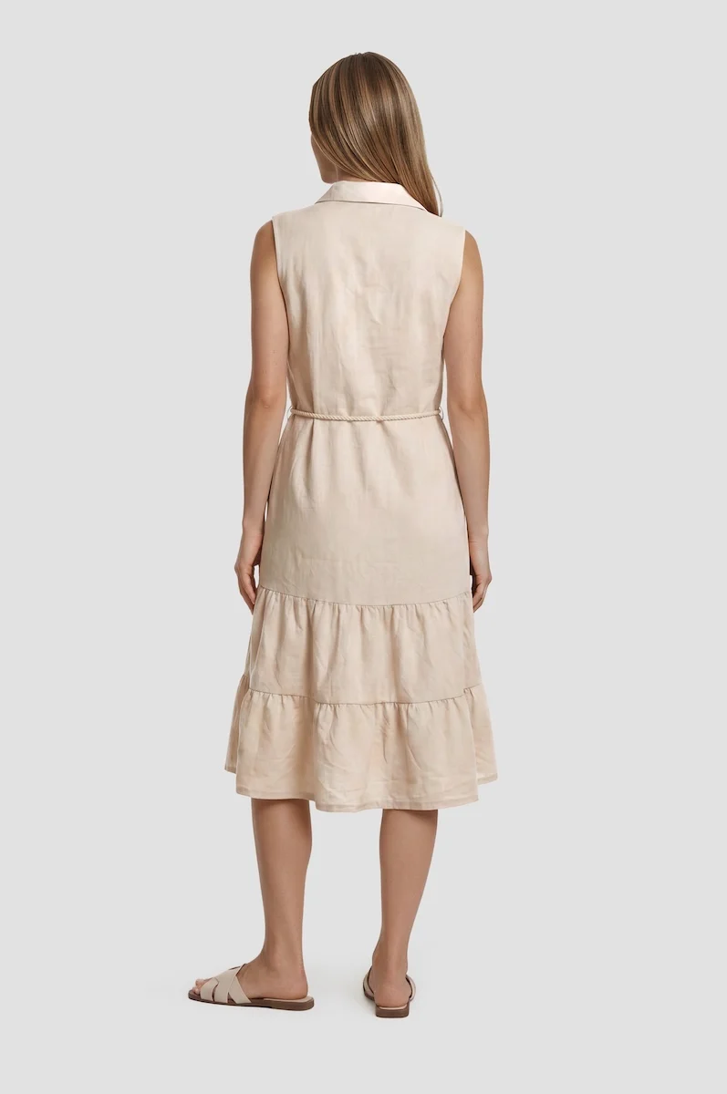 Sleeveless Button Down Dress - Beige - Image 2