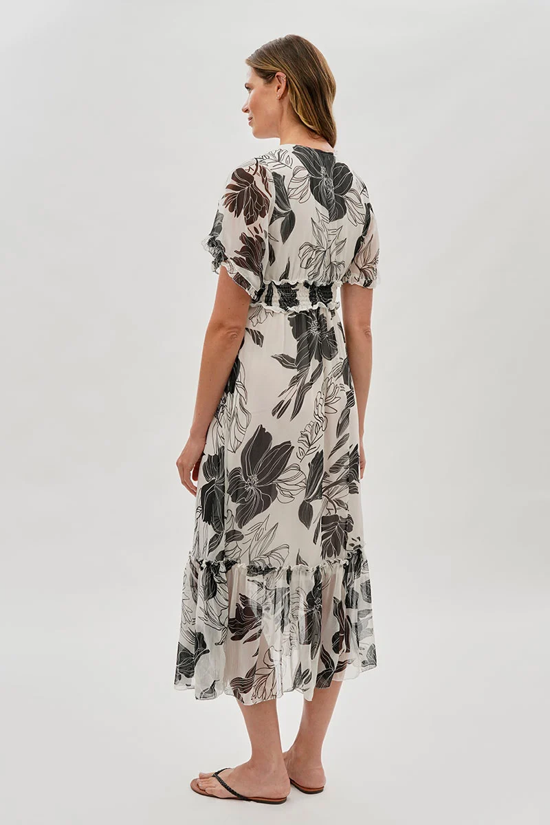 Floral Cinched Waist Maxi Dress - White - Image 3