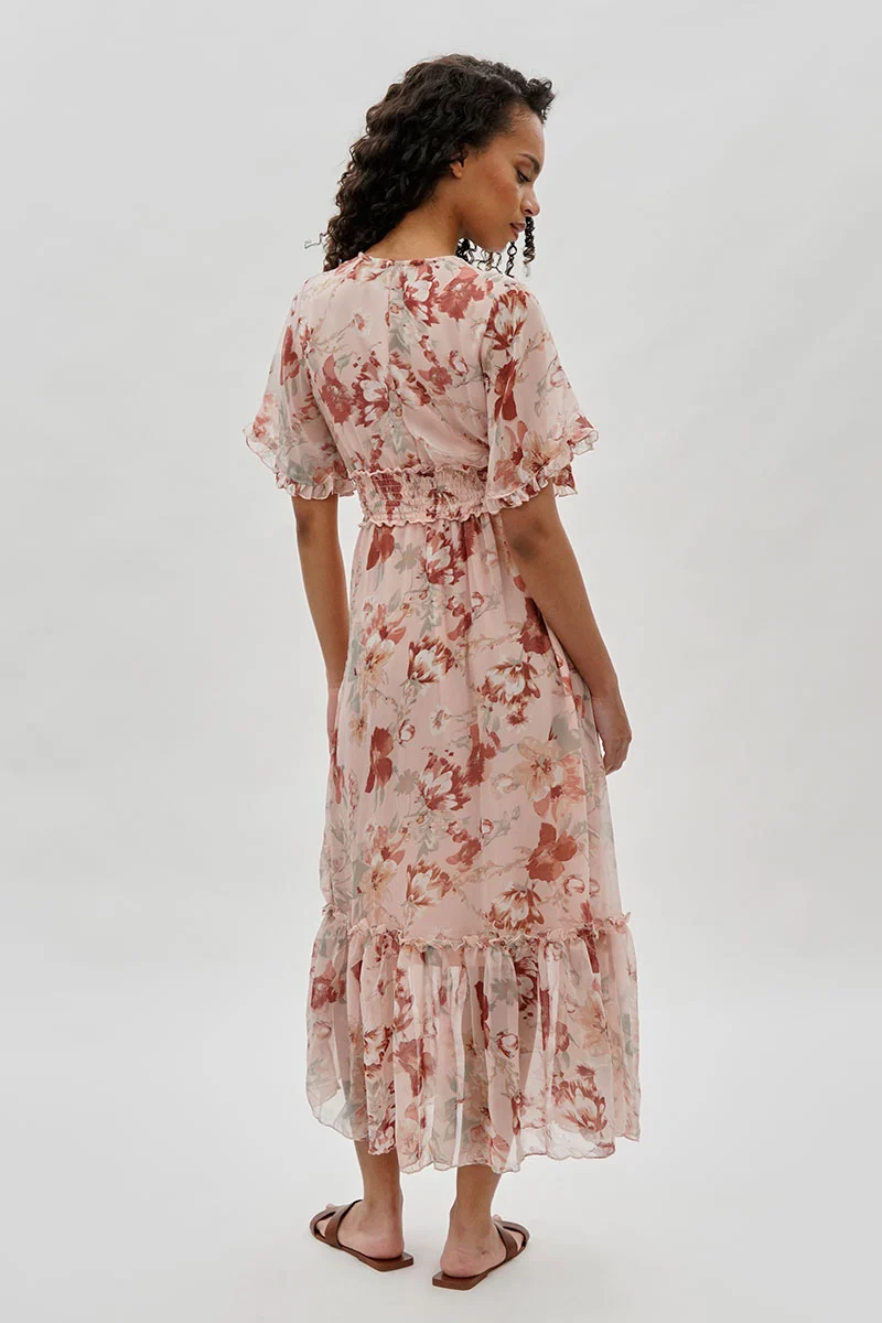 Floral Cinched Waist Maxi Dress - Blush - Image 3