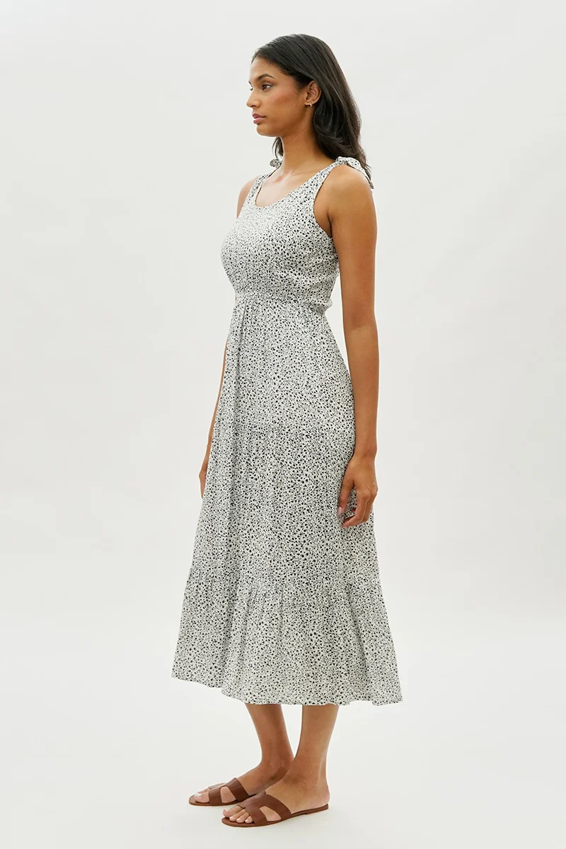 Floral Tiered Shoulder Tie Maxi Dress - White - Image 2