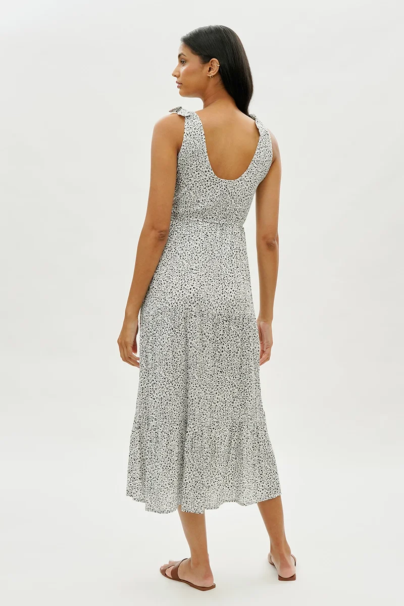 Floral Tiered Shoulder Tie Maxi Dress - White - Image 3