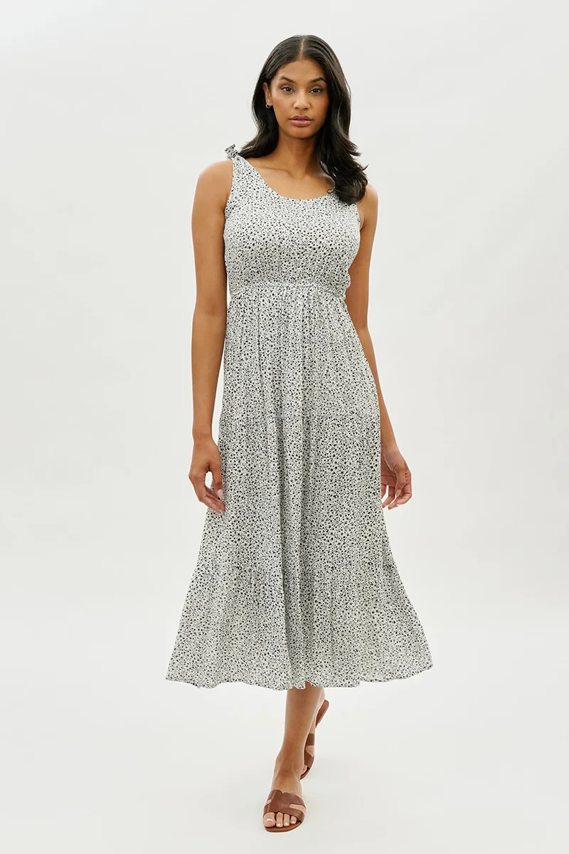 Floral Tiered Shoulder Tie Maxi Dress - White - Image 5
