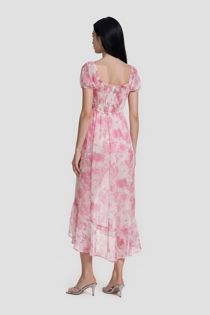 Puff Sleeve Flower Print Day Dress - Pink - Image 2