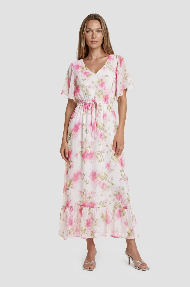 Printed Tiered Maxi Dress - White